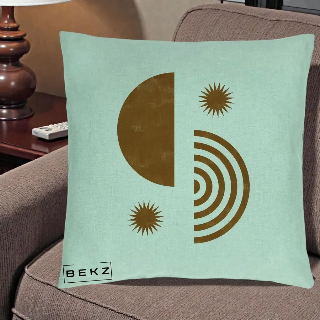 Perna Decorativa Boho Sun si Spirala, 40x40 cm, Verde Menta, Husa Detasabila, Perna Inclusa, BEKZ®