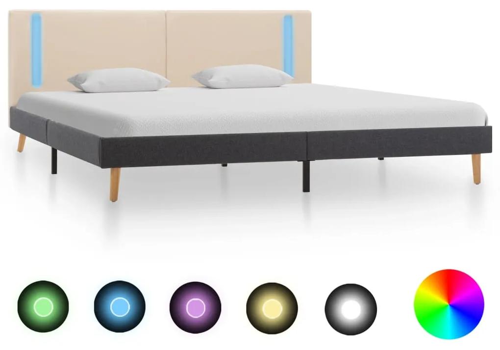 286774 vidaXL Cadru pat cu LED-uri, crem și gri închis, 180 x 200 cm, textil