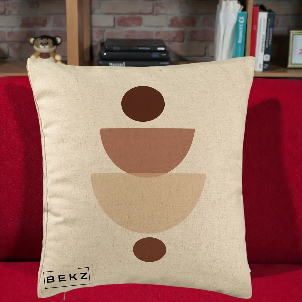 Perna Decorativa Geometric Boho Balance, 40x40 cm, Bej, Husa Detasabila, Perna Inclusa, BEKZ®