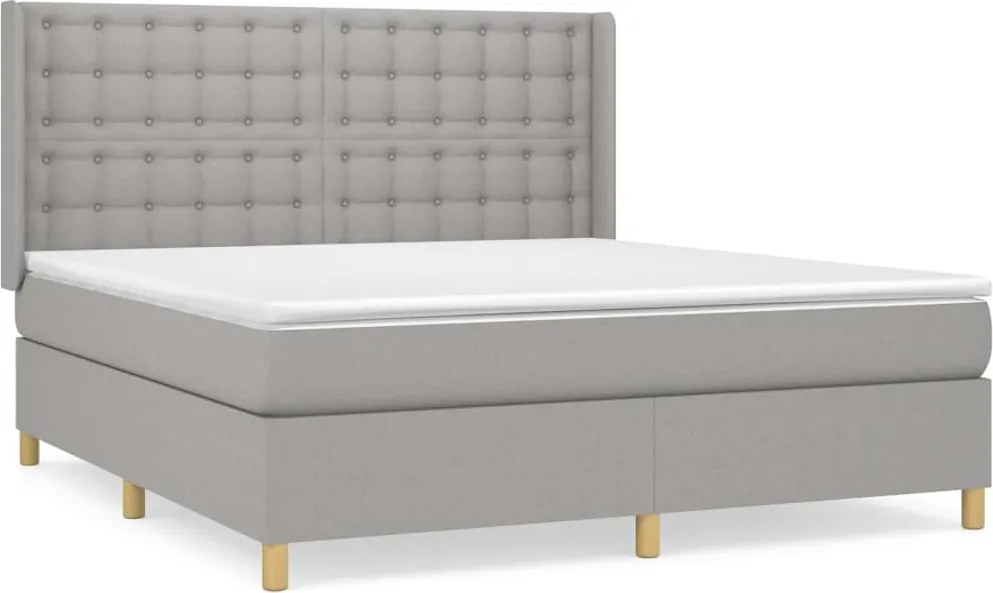 vidaXL Pat continental cu saltea, gri deschis, 160x200 cm, textil