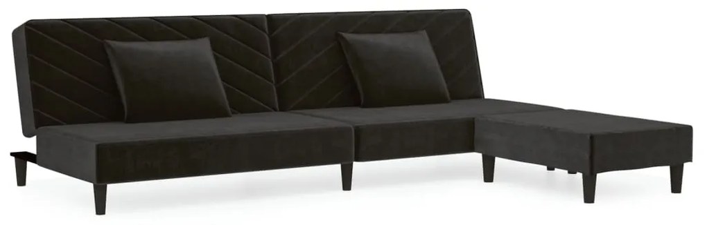 3081838 vidaXL Canapea pat cu 2 locuri, 2 perne&taburet, negru, catifea