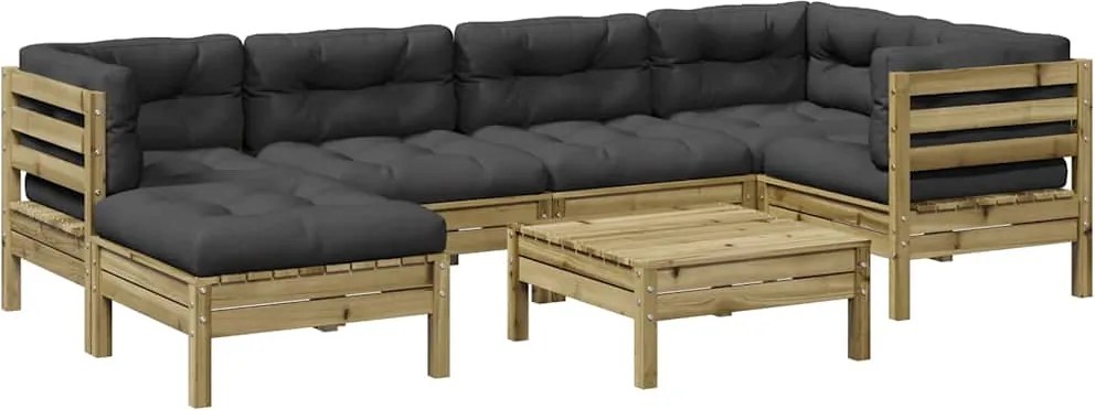 vidaXL Set canapele grădină cu perne, 7 piese, lemn de pin tratat