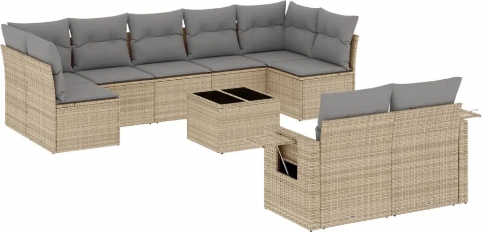 vidaXL Set canapele de grădină cu perne, 10 piese, bej, poliratan