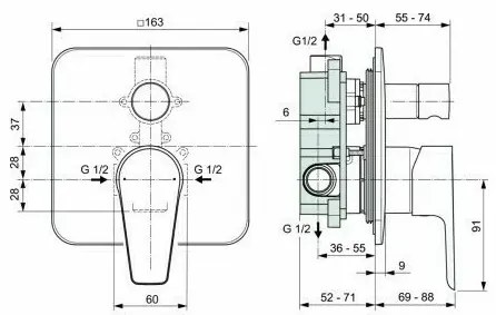 Baterie pentru cada Ideal Standard Cerafine D incastrata