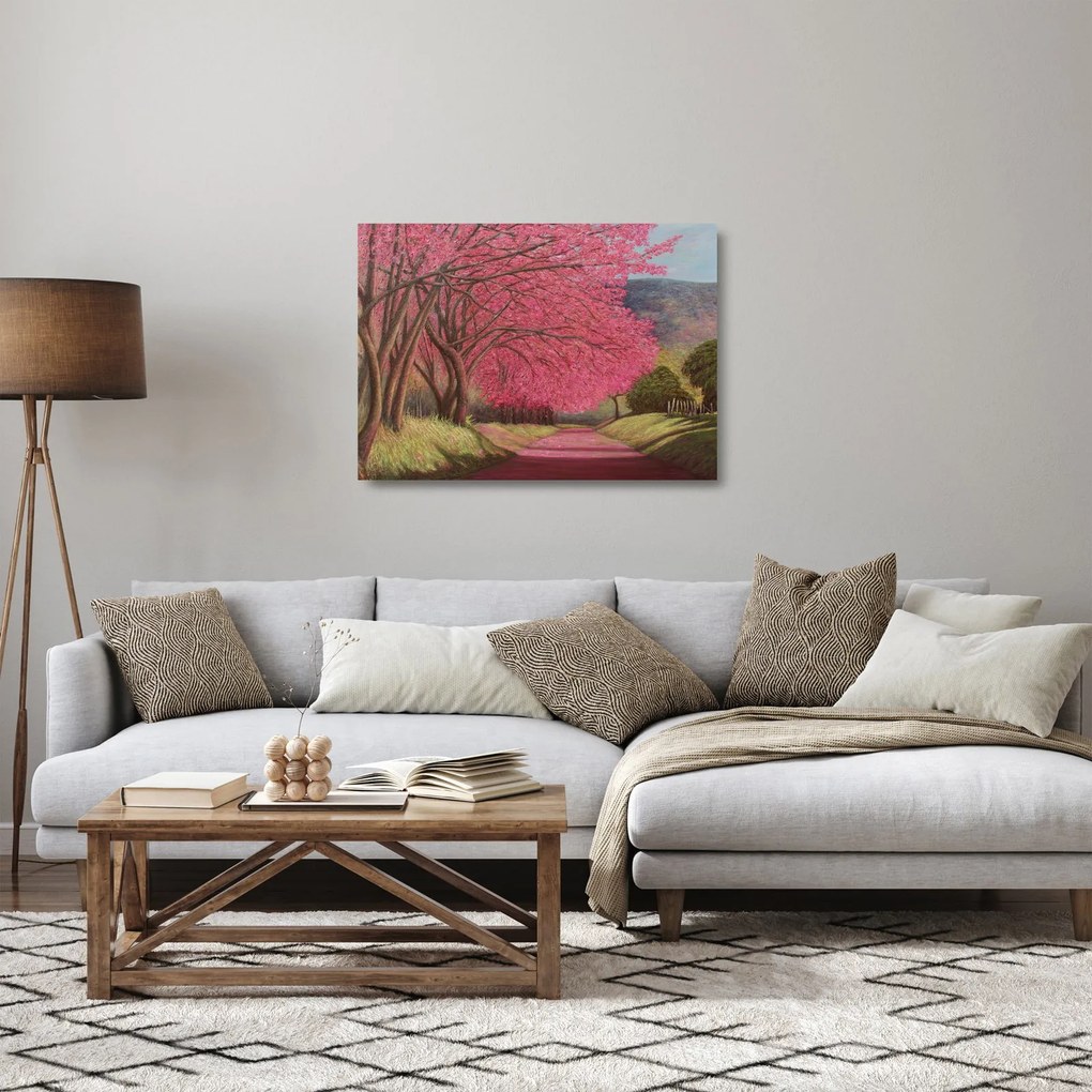 Tablou pe sticlă cu copaci înfloriți (70x50 cm)