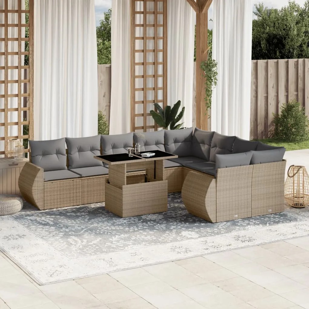 vidaXL Set canapele de grădină cu perne, 10 piese, bej, poliratan