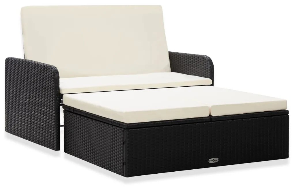 vidaXL Set mobilier de grădină cu perne, 2 piese, negru, poliratan