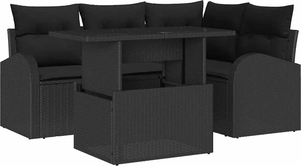 vidaXL Set de canapele pentru grădină cu pernă 5 pcs Negru Rattan poli