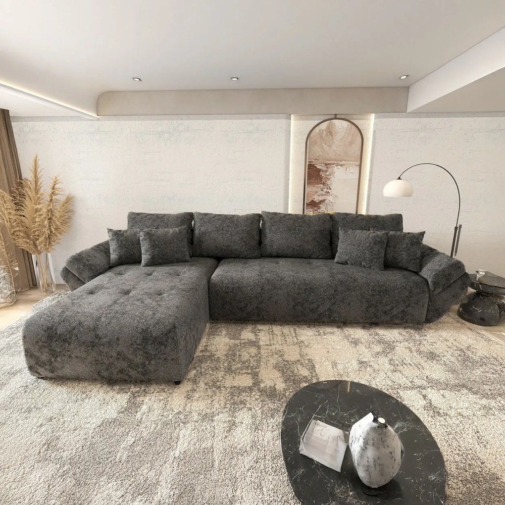 Colțar extensibil dumonde cu ladă de depozitare si sezut confortabil din spuma high-density, Berlin XL Euphoria Negru 350x185 cm