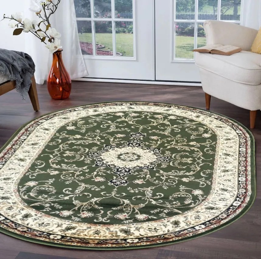 Covor Clasic Sufragerie, Model Lotos 523, Oval, Verde