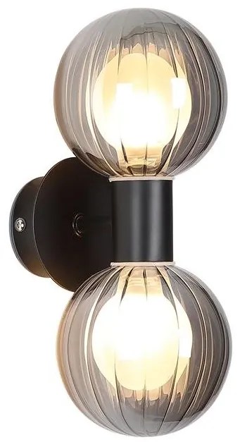 Aplica baie Protectie IP44 metal negru, sticla fumurie Luminsphere 2Lt