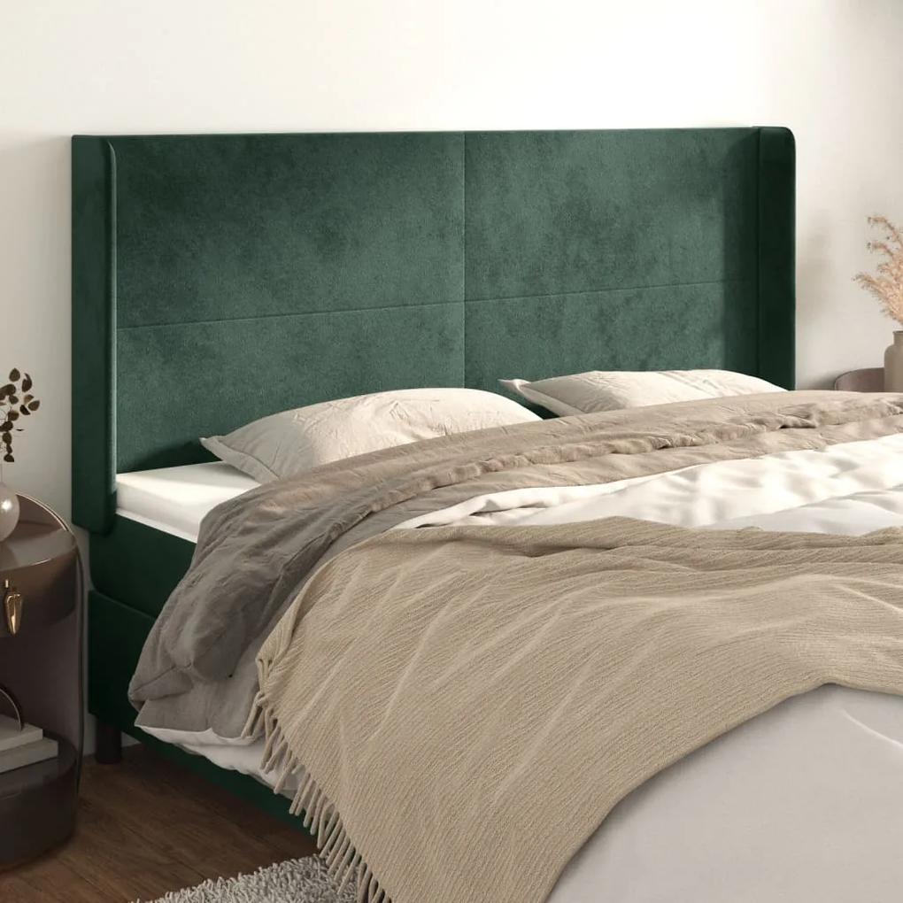 3119363 vidaXL Tăblie pat cu aripioare verde închis 183x16x118/128 cm catifea