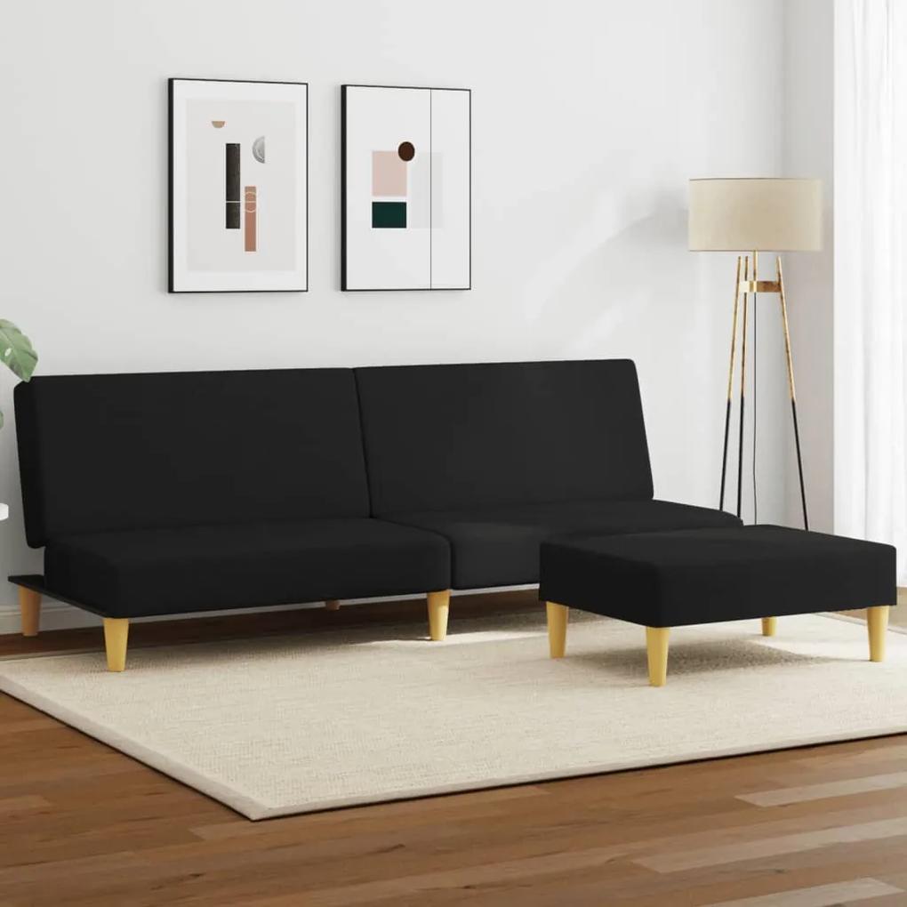 Canapea extensibila cu taburet, 2 locuri, negru, textil