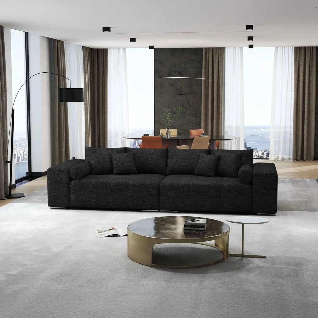 Canapea extensibilă dumonde cu ladă de depozitare si sezut confortabil din spuma high-density, Marbela Enjoy Black XXL 295x100 cm