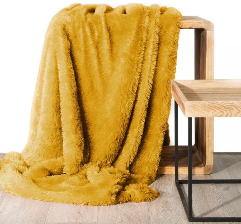 Pătură moale, păroasă, de culoare galben muștar Lăţime: 150 cm | Lungime: 200 cm