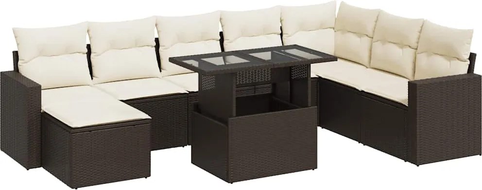 vidaXL Set canapele de grădină cu perne, 9 piese, maro, poliratan