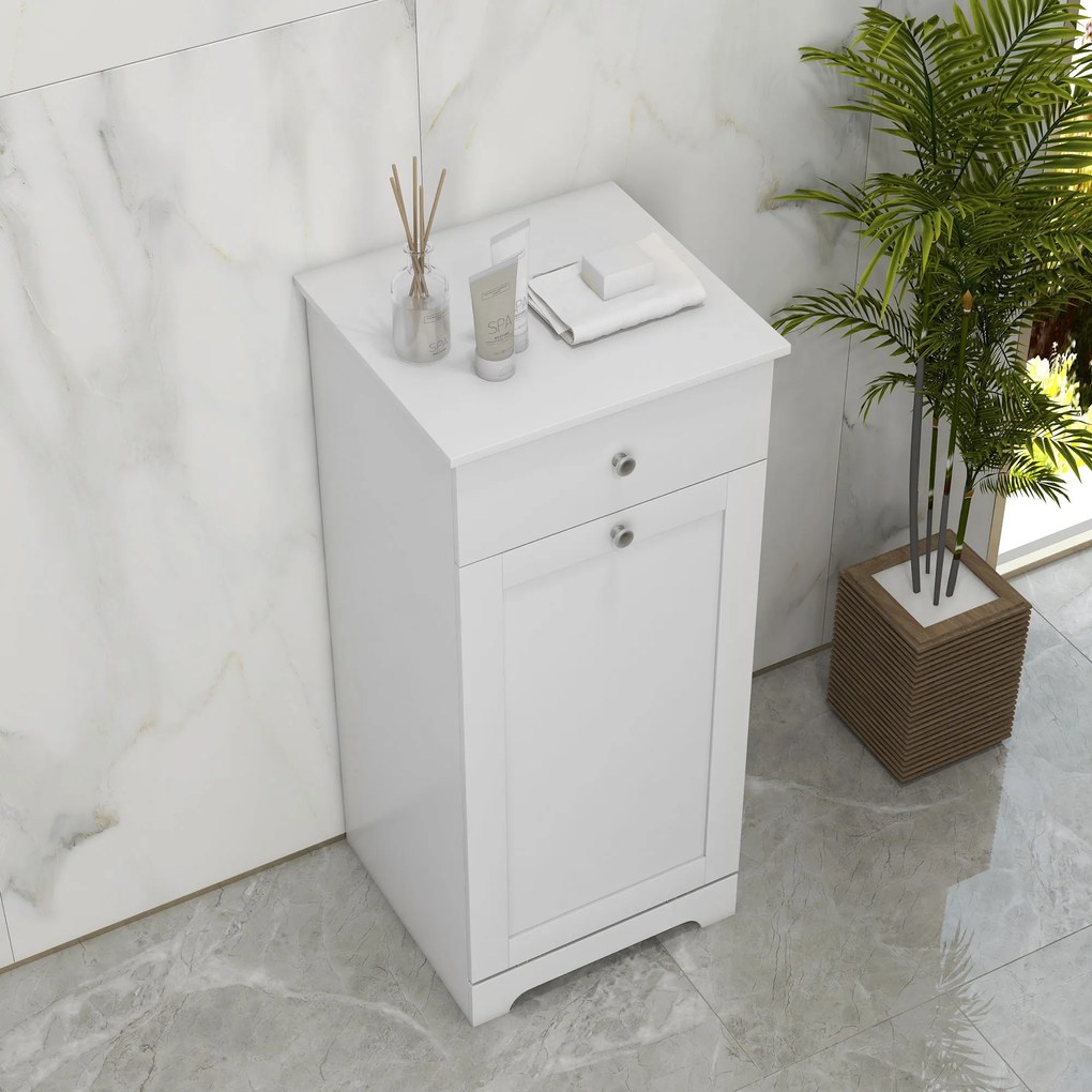 HOMCOM Mobilier de baie cu coș pentru rufe, mobilier de depozitare cu sertar - 40L x 40l x 90,5Î cm - alb | Aosom Romania