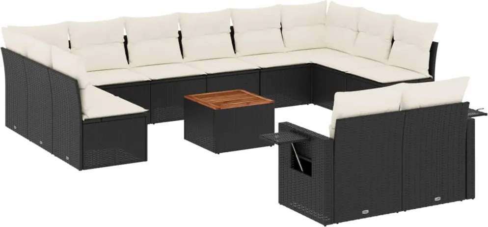 vidaXL Set mobilier de grădină cu perne, 13 piese, negru, poliratan