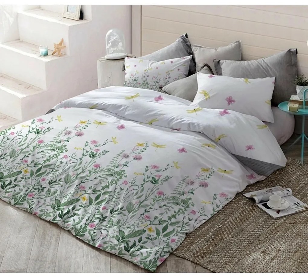 Lenjerie de pat din bumbac Green meadow, 140 x 200 cm, 70 x 90 cm