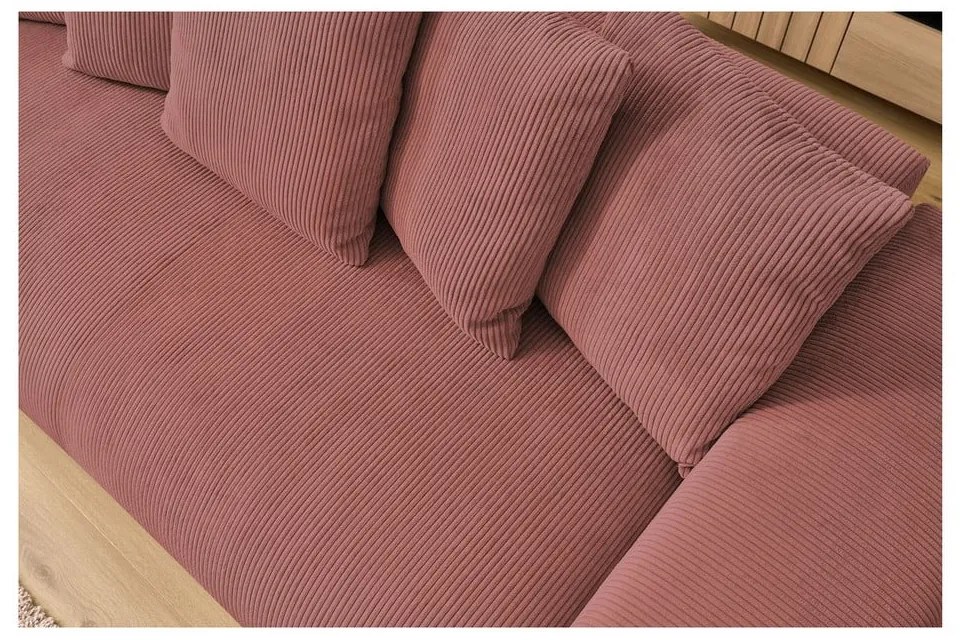 Canapea roz-deschis cu tapițerie din catifea reiată 280 cm Voltaire – Bobochic Paris