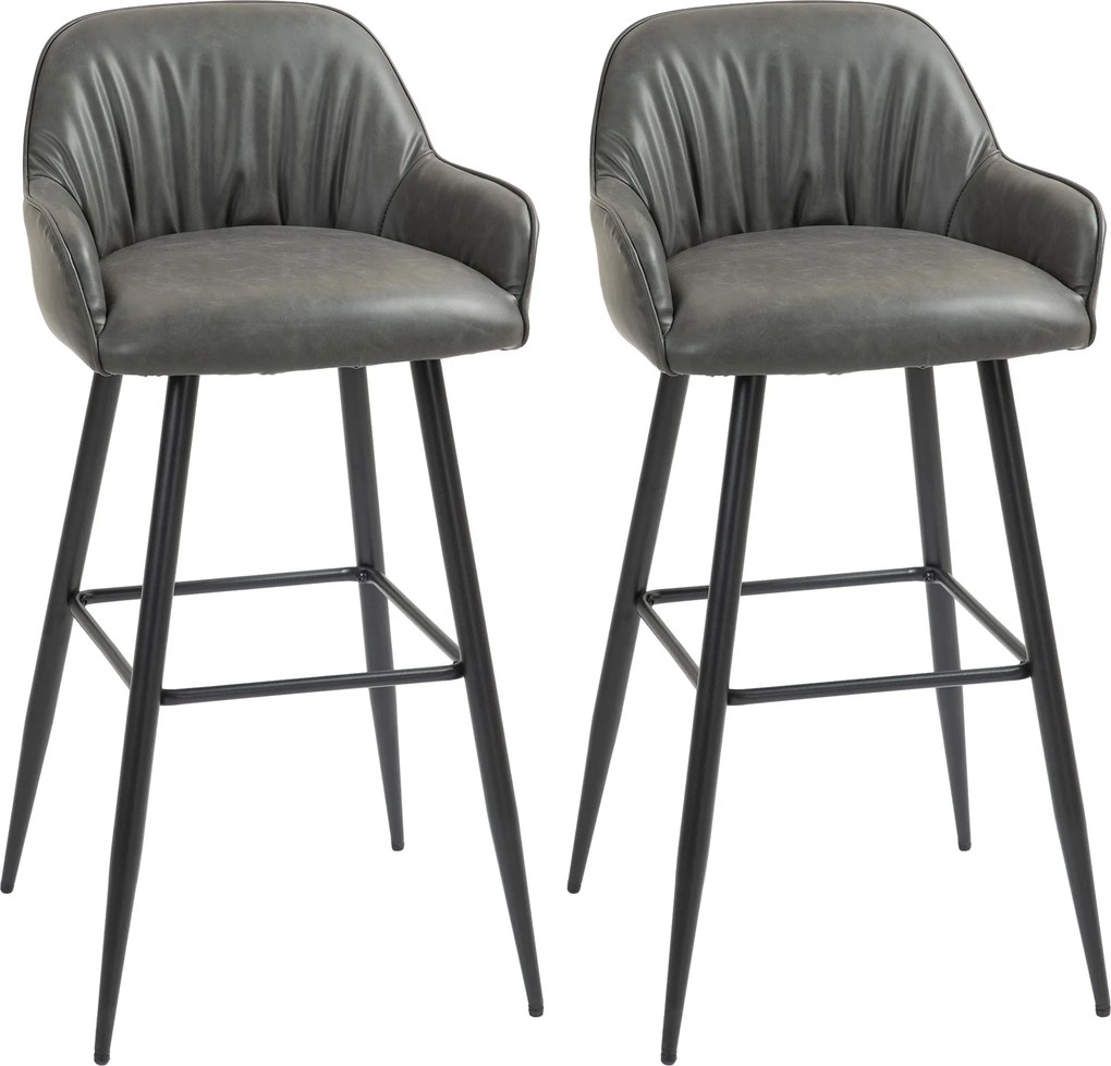 HOMCOM Set 2 Scaune de Bar din Piele Ecologică PU, Scaune Înalte cu Suport pentru Picioare, 52x53x99 cm, Gri Închis | Aosom Romania