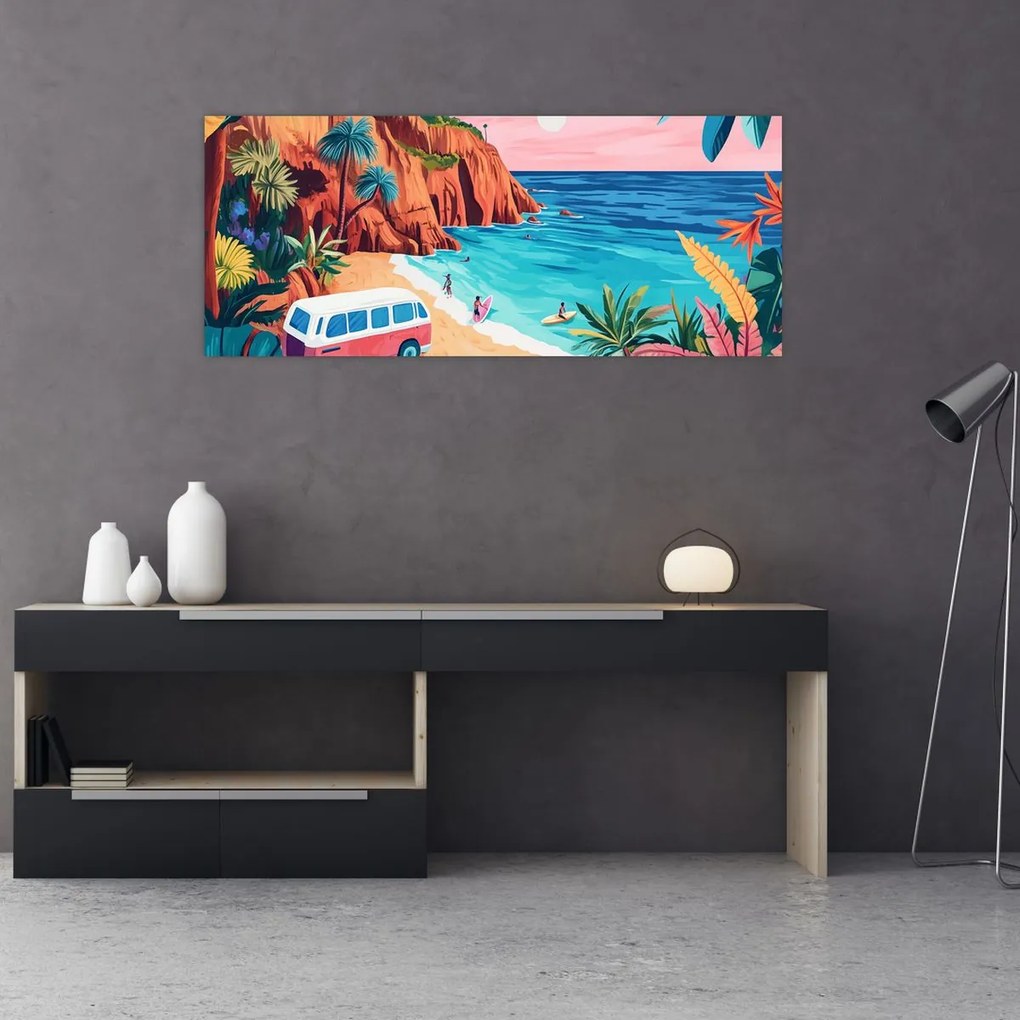 Tablou - Rulotă la ocean (120x50 cm)