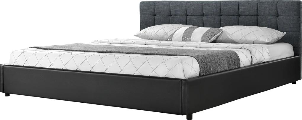 Corium® [my.bed] Pat frantuzesc elegant - matlasat - 140x200cm (Partea capului: tesatura negru Rama: imitatie de piele negru) - cu rama pat