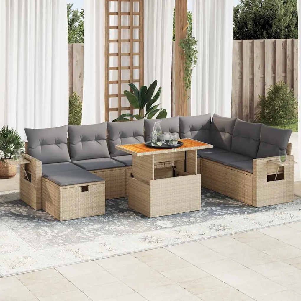 vidaXL Set canapele grădină cu perne 9 piese bej poliratan/lemn acacia