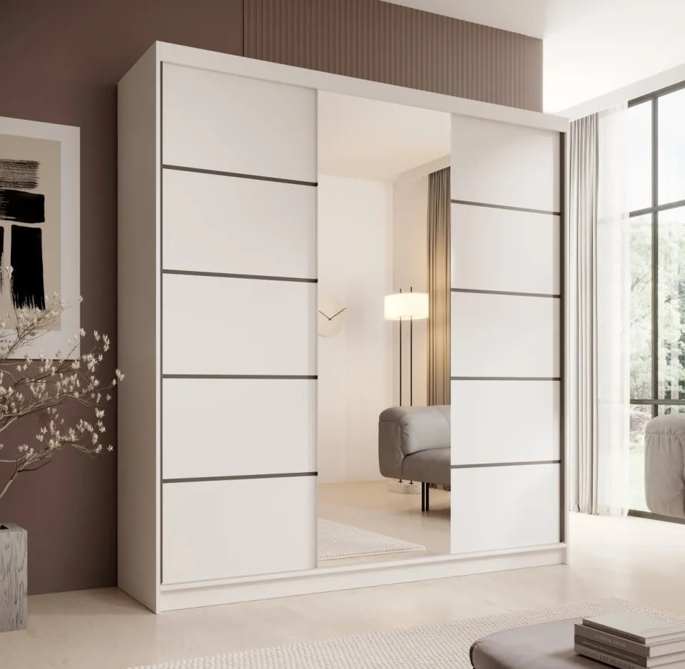 Dulap cu usi glisante si oglinda, 200x58x215 cm, Sonic 200, ADRK Furniture (Culoare: Negru / Negru)