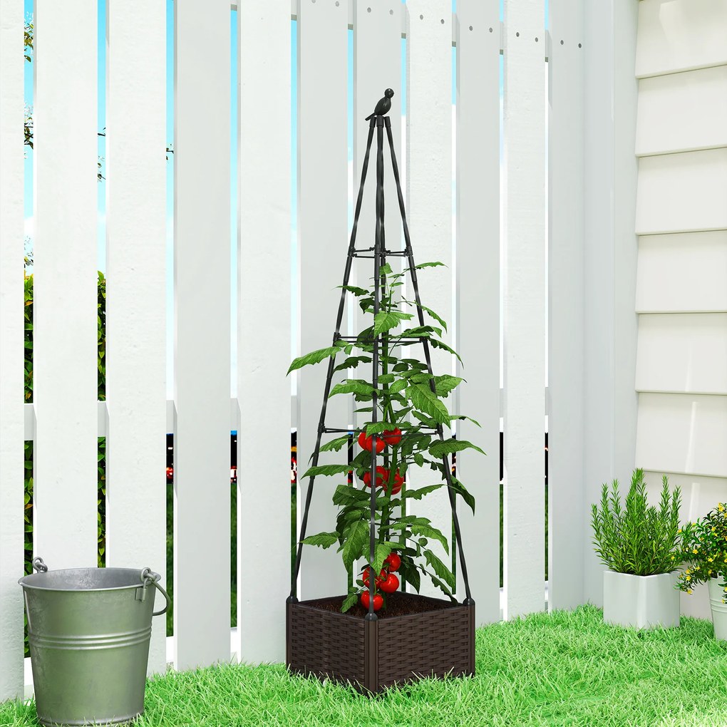 Outsunny Jardinieră cu Grilaj Metalic pentru Plante Cățărătoare Ghiveci din PP cu Orificii de Drenaj și Dopuri 40x40x175 cm | Aosom Romania