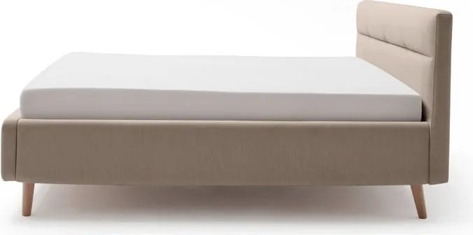 Pat matrimonial bej tapițat cu spațiu de depozitare cu somieră 160x200 cm Lotte – Meise Möbel