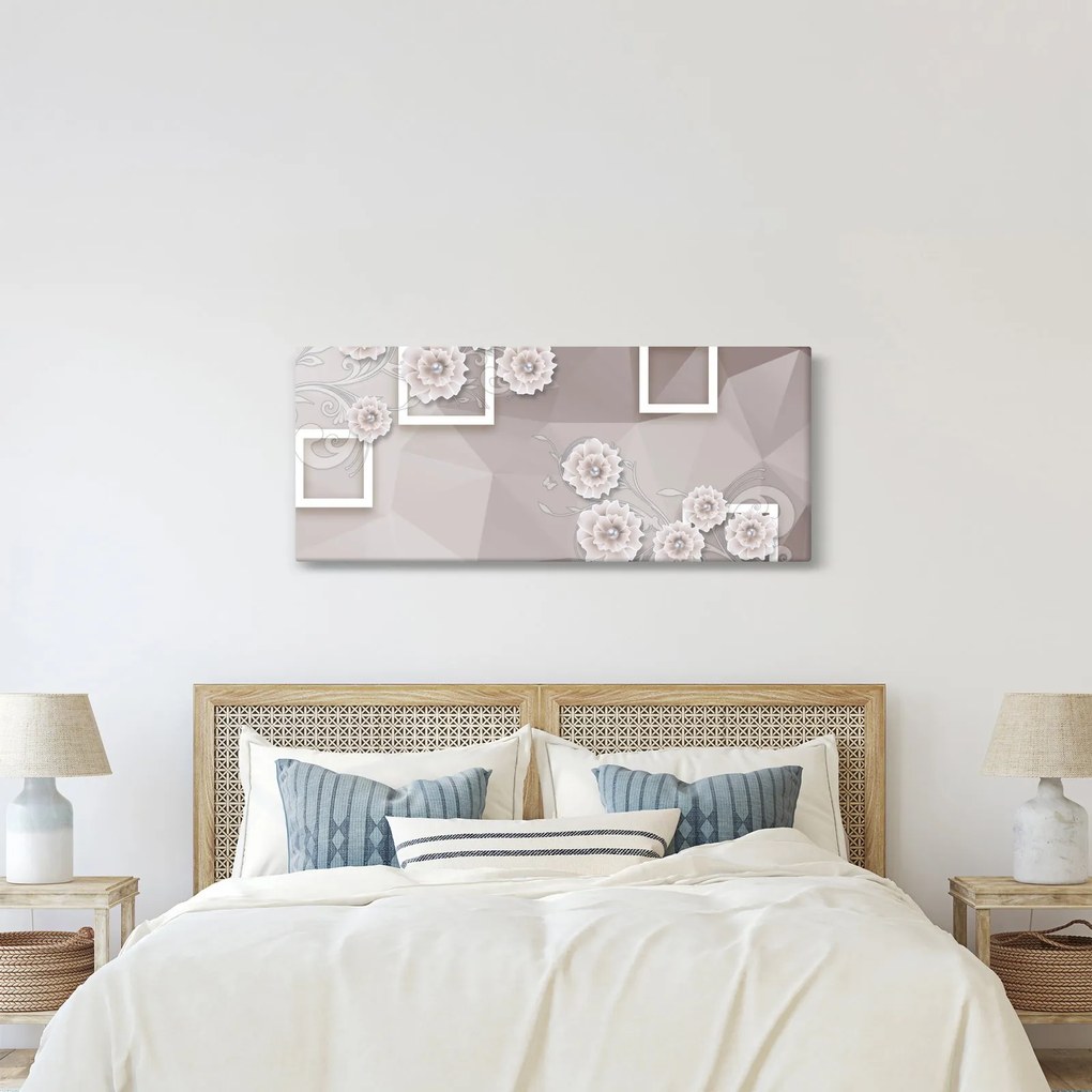 Tablou - Imagine flori bej (120x50 cm)