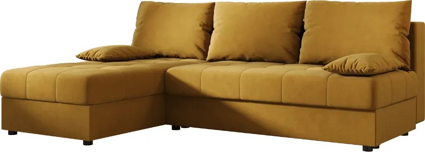 Coltar extensibil reversibil VENORIA SLIM 200x143 cm, mustar + 2 pernute CADOU