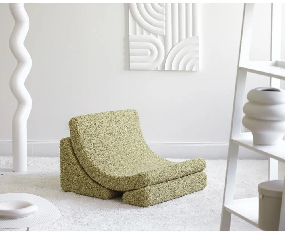 Fotoliu de copii verde cu tapițerie din țesătură bouclé Moon – Wigiwama