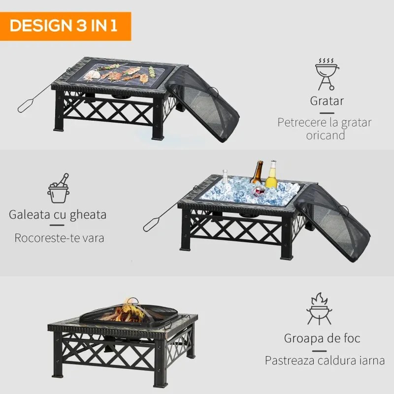 SEMN8 - Vatra de Foc Multifunctionala, 76 cm - Neagra