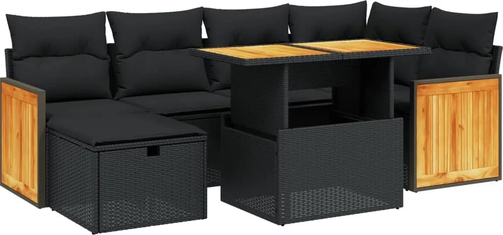 vidaXL Set canapele de grădină cu perne, 7 piese, negru, poliratan