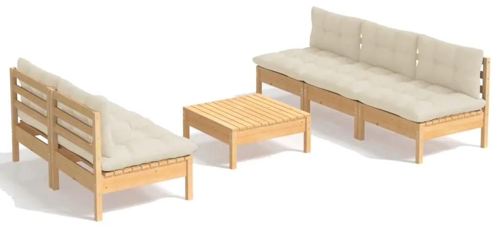 Set mobilier gradina cu perne crem, 6 piese, lemn de pin maro si crem, 1