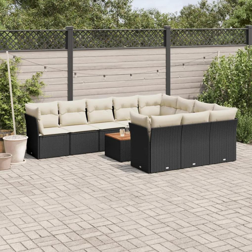 3256168 vidaXL Set canapele de grădină cu perne, 11 piese, negru, poliratan
