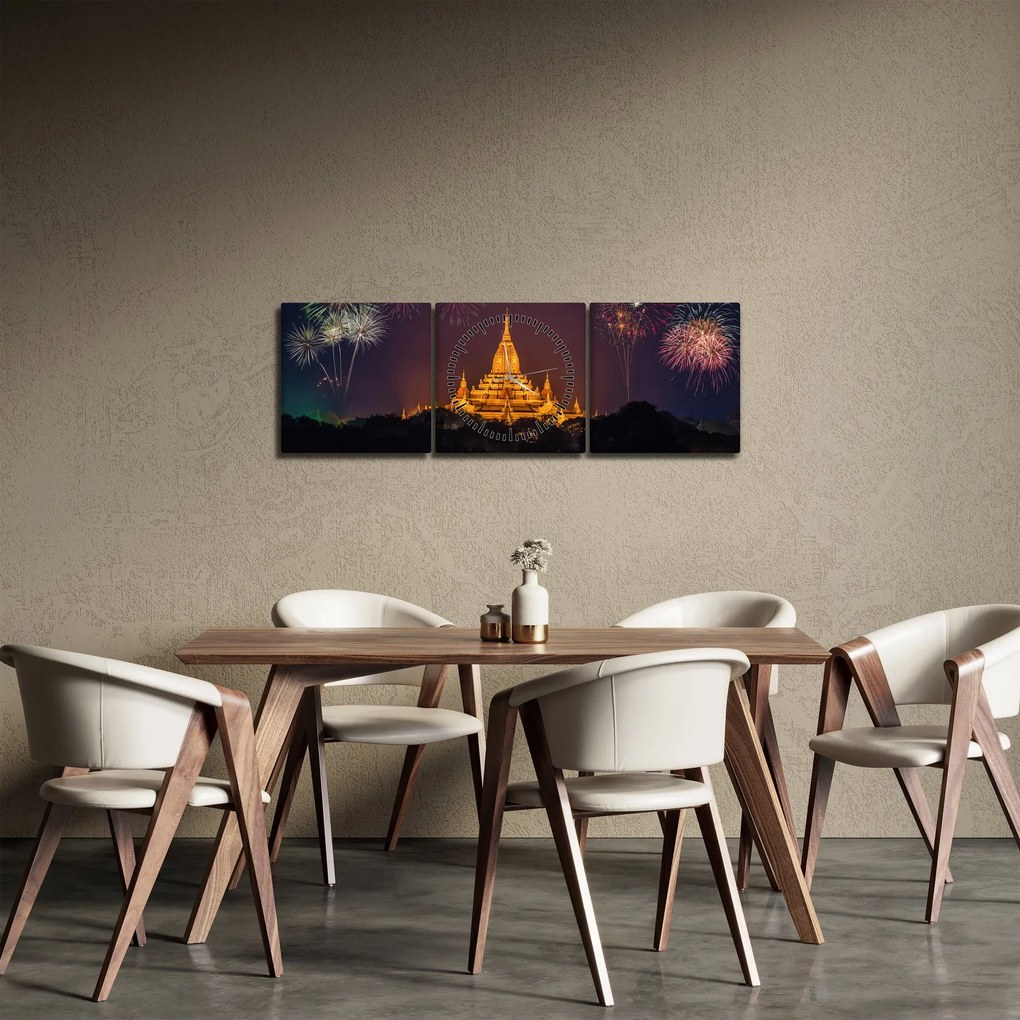 Tablou cu artificii în Asia (cu ceas) (90x30 cm)