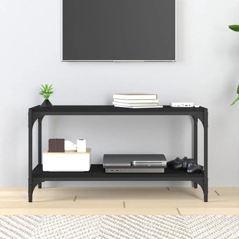 Comoda TV, negru, 80x33x41 cm, lemn prelucrat si otel 1, Negru, 80 x 33 x 41 cm