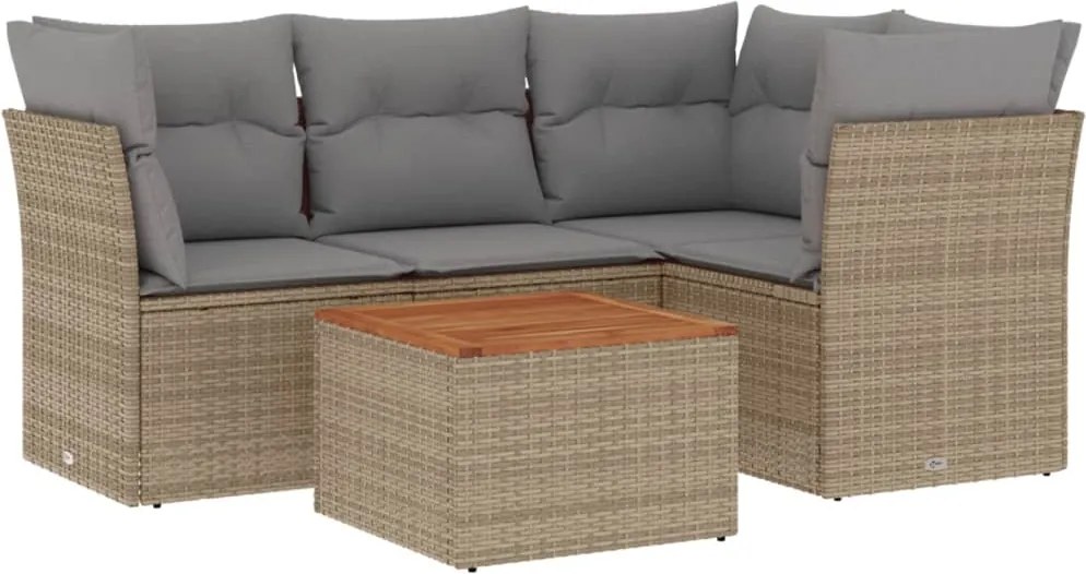vidaXL Set canapele de grădină, 5 piese, cu perne, bej, poliratan