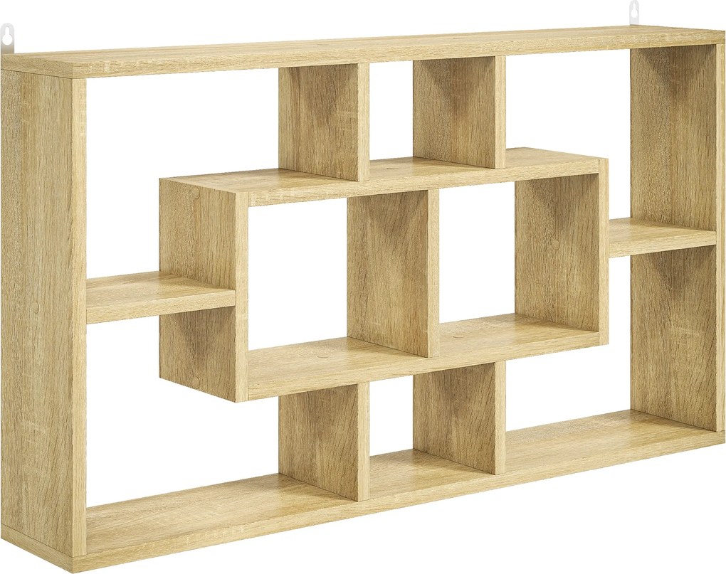 HOMCOM Raft de Perete cu 8 Compartimente, 85 x 14,5 x 47,5 cm, Max. 20 kg, din Lemn, pentru Living, Stejar | Aosom Romania