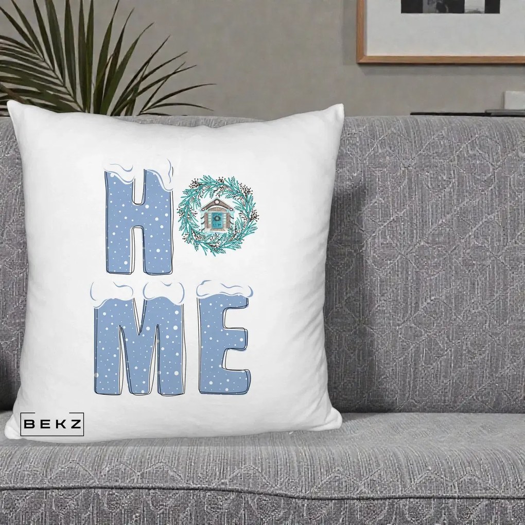 Perna Decorativa HOME Iarna cu Coroana, 40x40 cm, Alb Pufos, Husa Detasabila, Perna Inclusa, BEKZ®