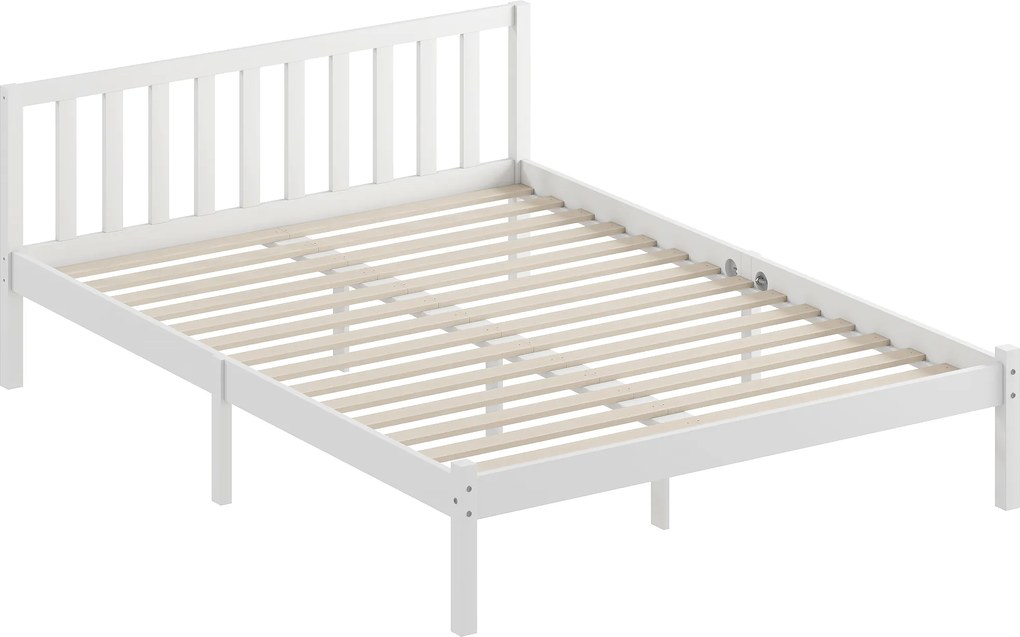 HOMCOM Cadru de pat din lemn masiv 140x190 cm pat simplu cu tăblie și somieră cu lamele solidă pentru copii și adulți | Aosom Romania