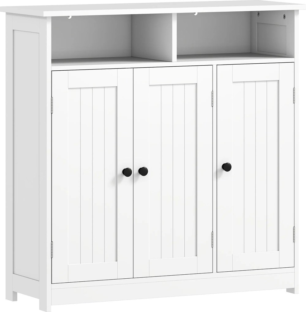 HOMCOM Dulap de Baie Îngust cu 3 Uși 2 Compartimente Deschise Poliță Reglabilă 85x30x85 cm Alb | Aosom Romania