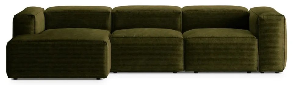 Colțar verde cu tapițerie din catifea reiată (cu colț pe partea stângă/cu șezlong) Bergamo – Cosmopolitan Design