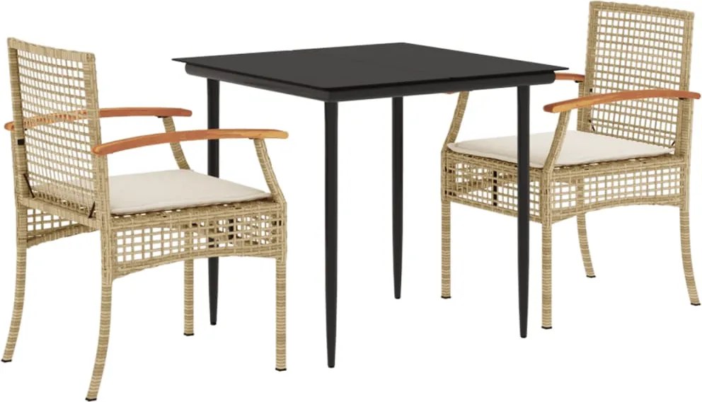 vidaXL Set mobilier de grădină cu perne, 3 piese, bej, poliratan