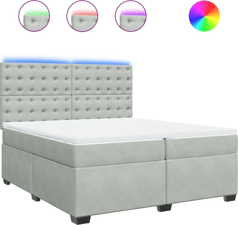 vidaXL Pat box spring cu saltea, gri deschis, 200x200 cm, catifea