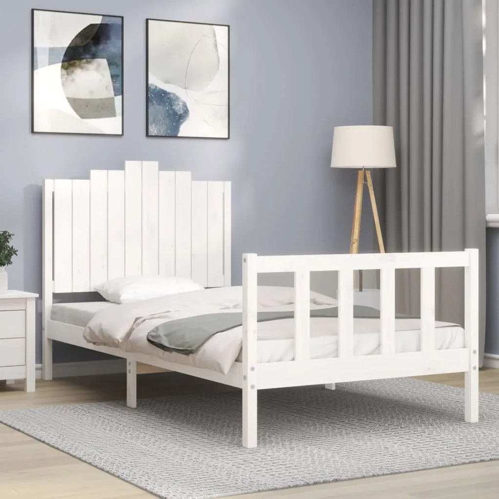 vidaXL Cadru pat fără saltea, alb, 100x200 cm, lemn masiv pin