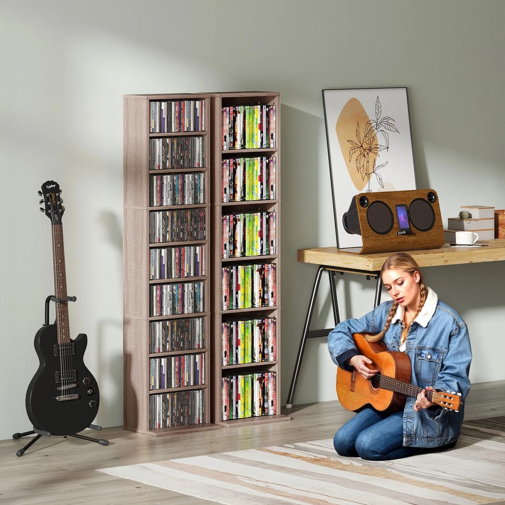 HOMCOM Raft pentru CD-uri cu 6 Rafturi Ajustabile, Capacitate 260 CD-uri/120 DVD-uri, 33x24x140 cm, Lemn Natural | Aosom Romania